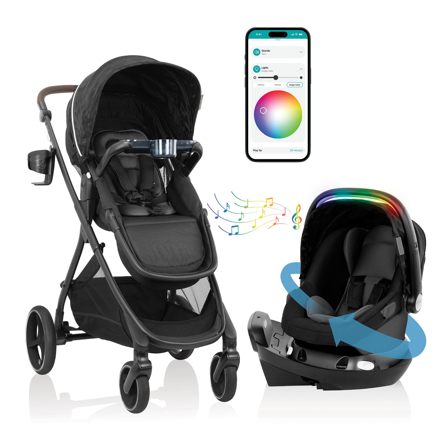 Shyft Intuiti+ Travel System featuring Revolve180 LiteMax NXT with SensorySoothe music