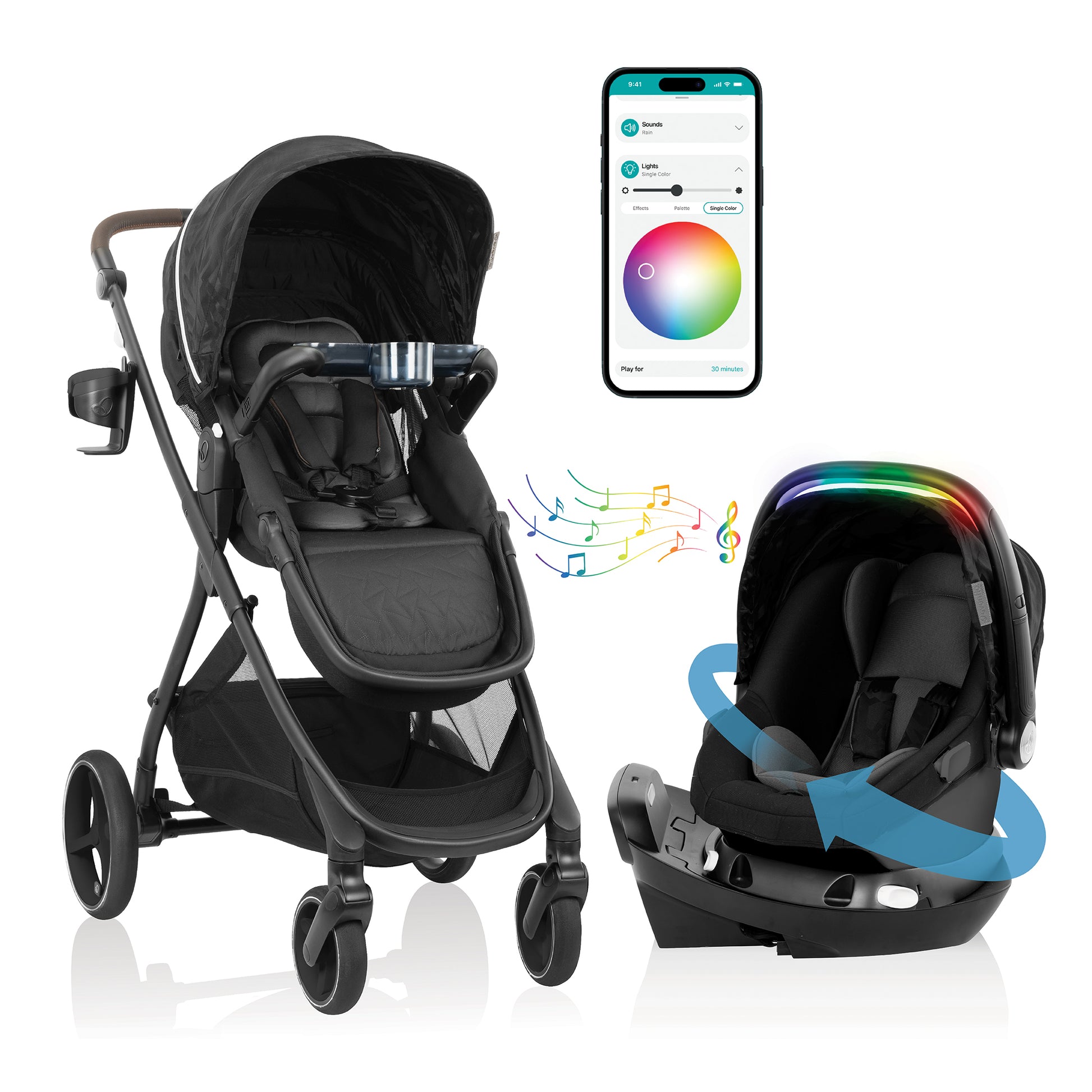 Evenflo Shyft Intuiti+ Travel System featuring Revolve180 LiteMax NXT with SensorySoothe (Dubhan Black)